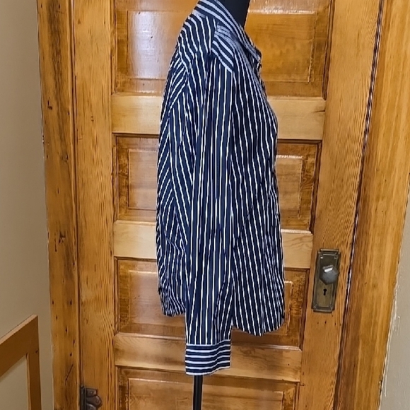 Chaps Blue and White Striped Long Sleeve Button Down Shirt XL- Navy - Picture 4 of 5